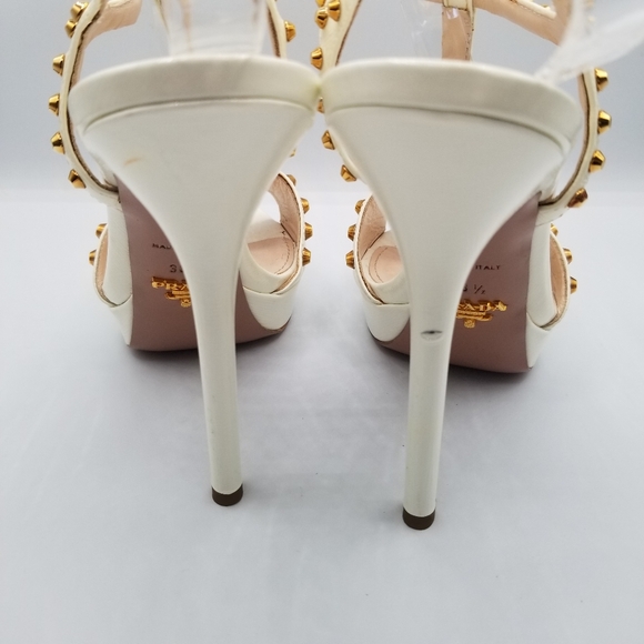 PRADA Cream Stiletto Heel with Gold Studs EU 38.5 - Picture 3 of 11